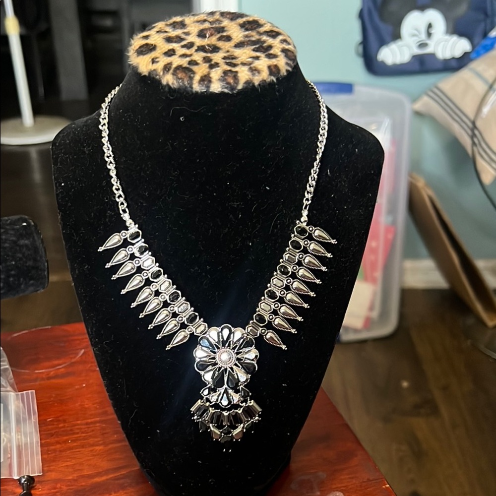 Paparazzi Silver and Black Statement Necklace